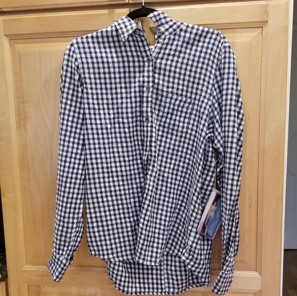NWT Purnell Navy Checkered Collar Shirt SZ M